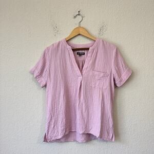 J. CREW Double Gauze Popover Blouse Light Purple Pink V-Neck Minimalist